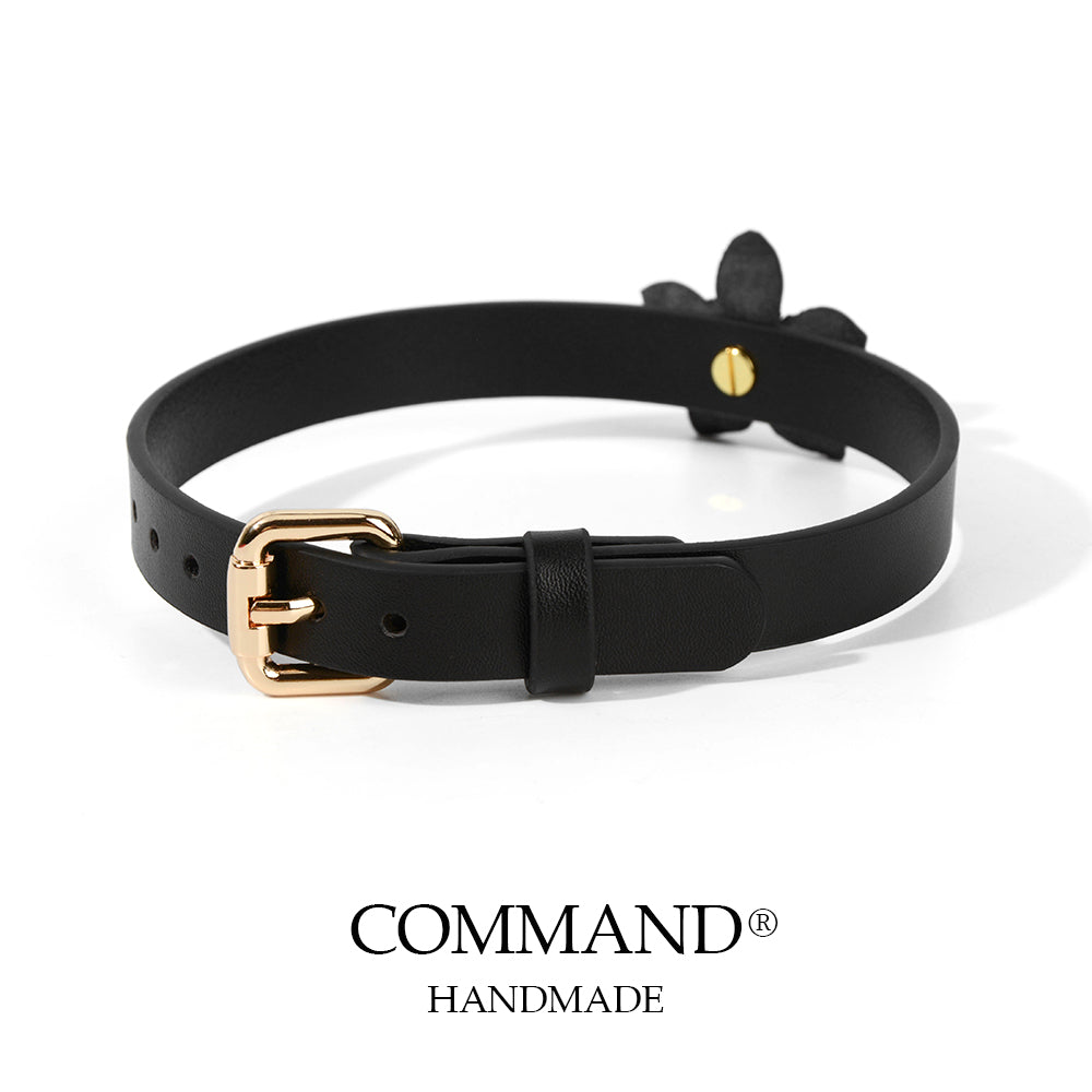 Coeus Black / Red Leather Flower Choker