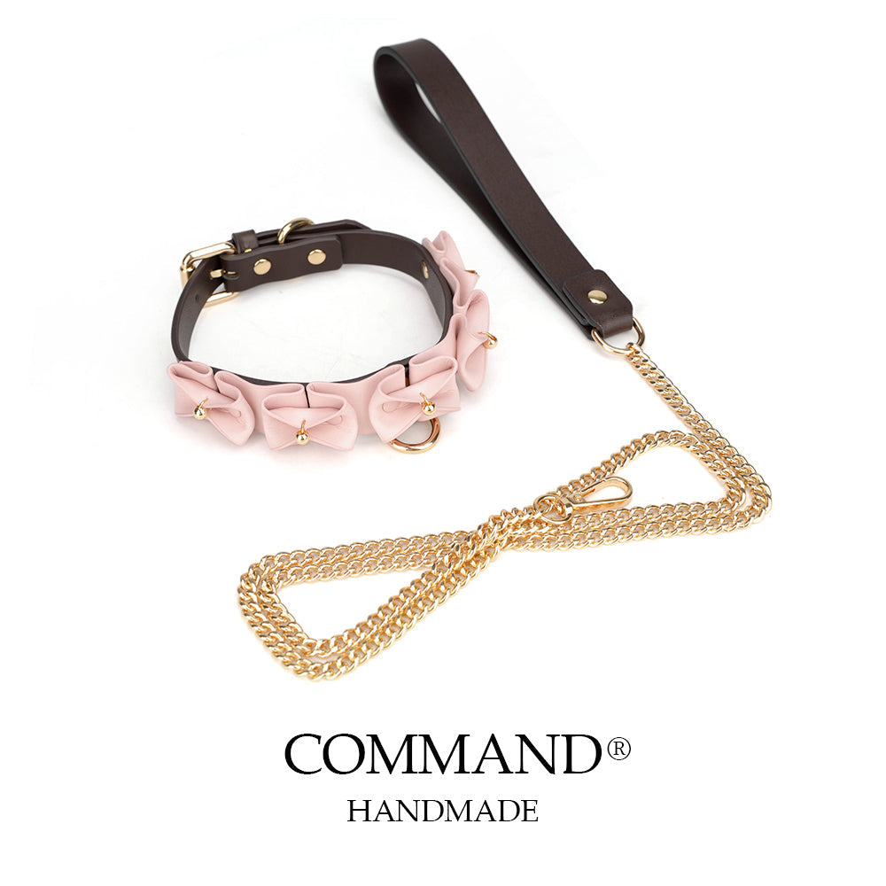 Phanes Pink/Black Bow Collar with D ring & leash