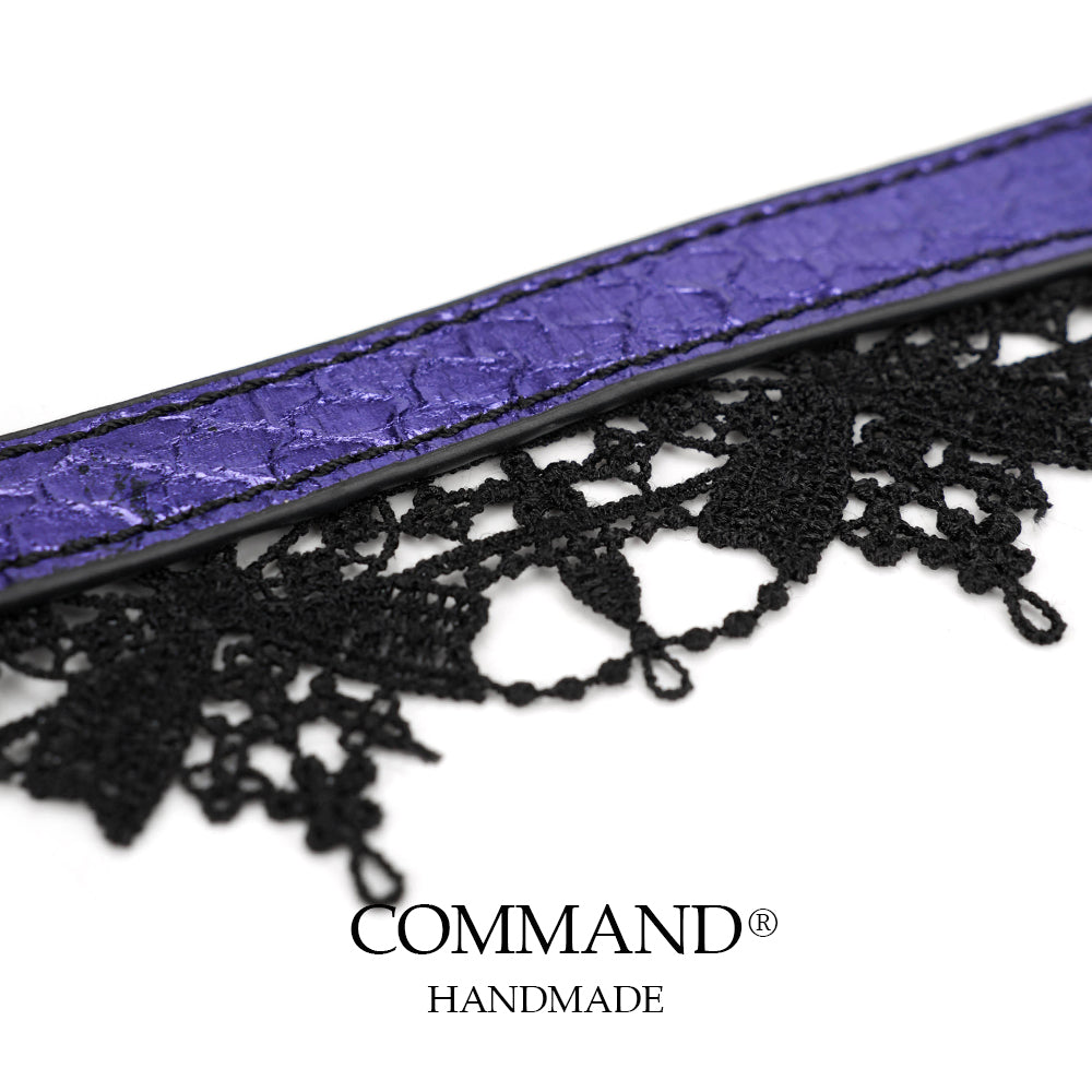 Lilith Gothic Purple Leather Choker with Lace Trim & Cross Pendant