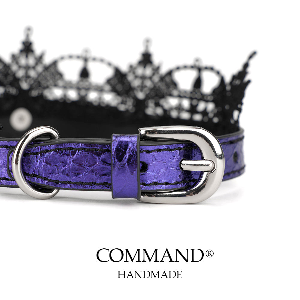 Lilith Gothic Purple Leather Choker with Lace Trim & Cross Pendant