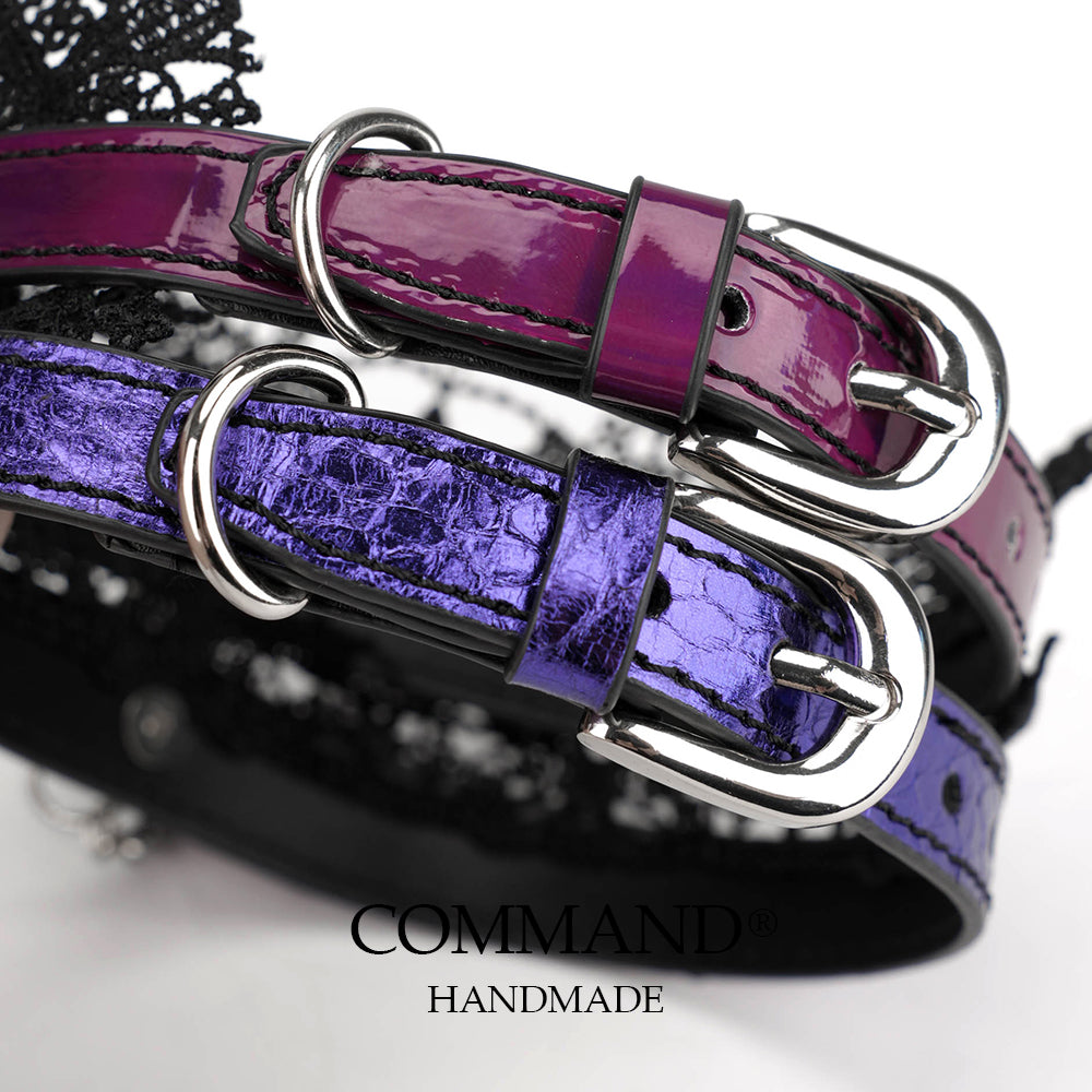 Lilith Gothic Purple Leather Choker with Lace Trim & Cross Pendant
