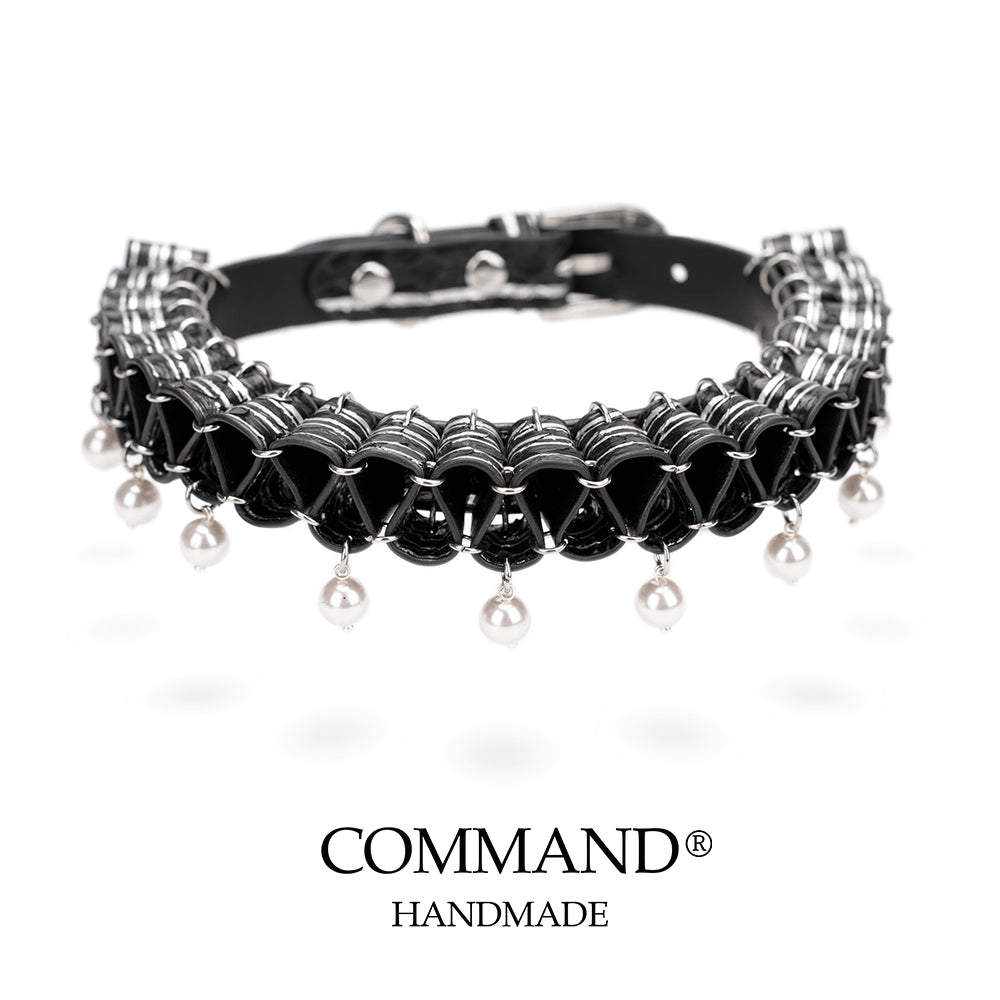 Persephone Baroque Pearl Ruffle Choker –Enchanted Leather Fold