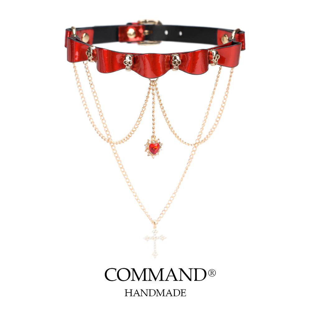 Typhon Crimson Skull Choker with Small Heart & Cross