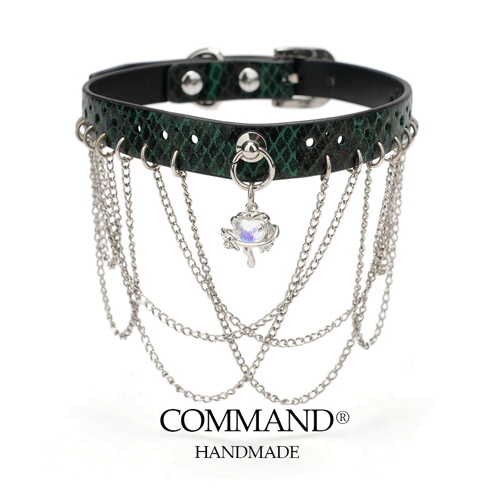 Pandora Green Choker with Layered Chains & Crystal Pendant