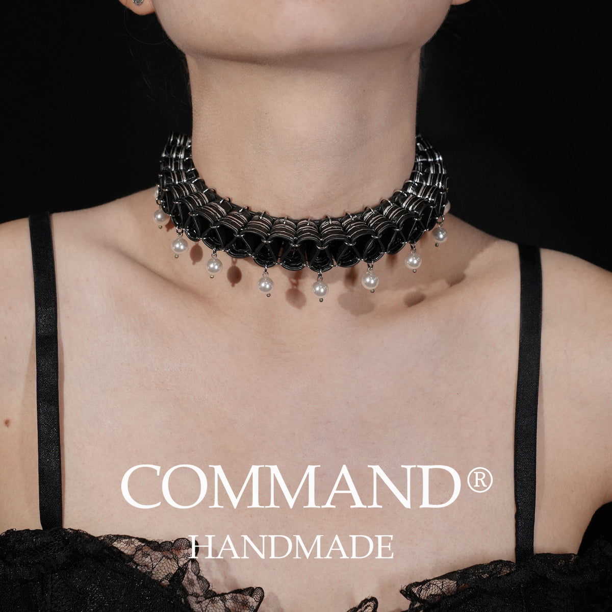 Persephone Baroque Pearl Ruffle Choker –Enchanted Leather Fold