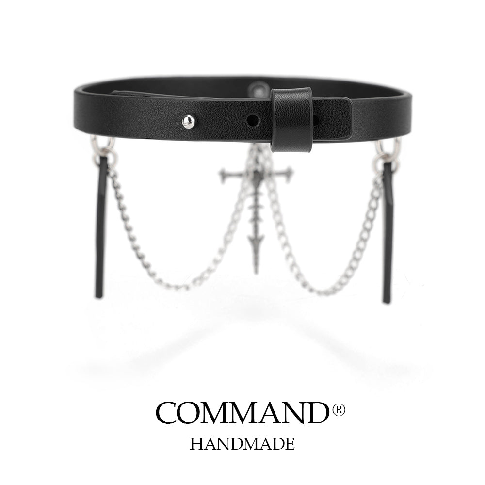Deimos Black Choker with Cross & Leather Pendant