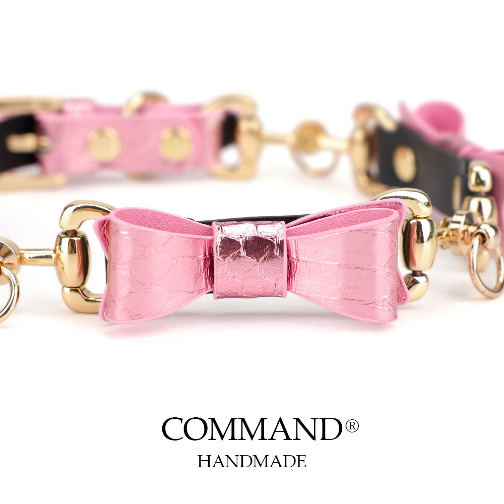 Ananke Pink Bow Choker with Gold Hardware