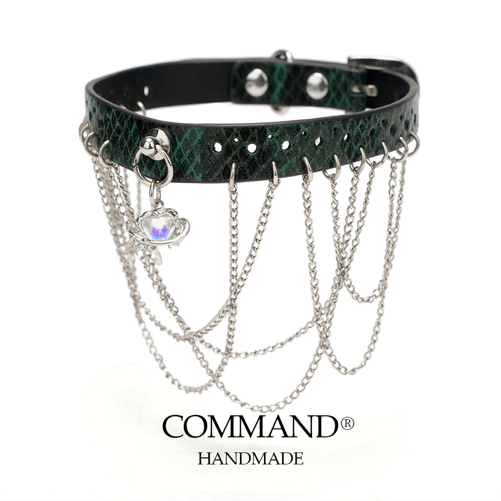 Pandora Green Choker with Layered Chains & Crystal Pendant