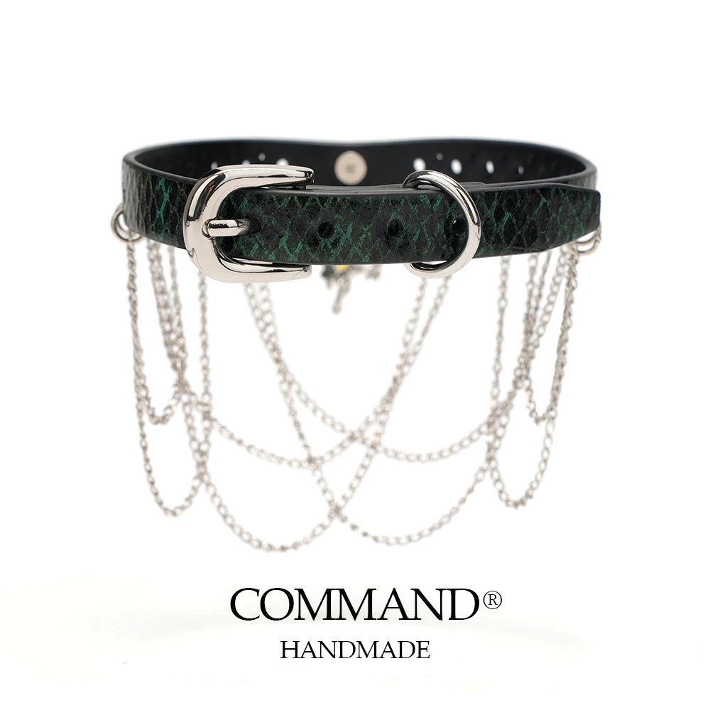 Pandora Green Choker with Layered Chains & Crystal Pendant
