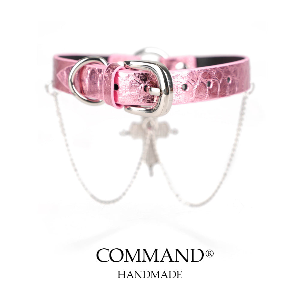 Harmonia Pink Choker with Crystal Cross Pendant & Silver Chains