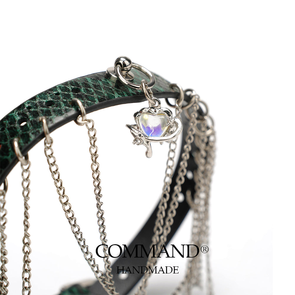 Pandora Green Choker with Layered Chains & Crystal Pendant