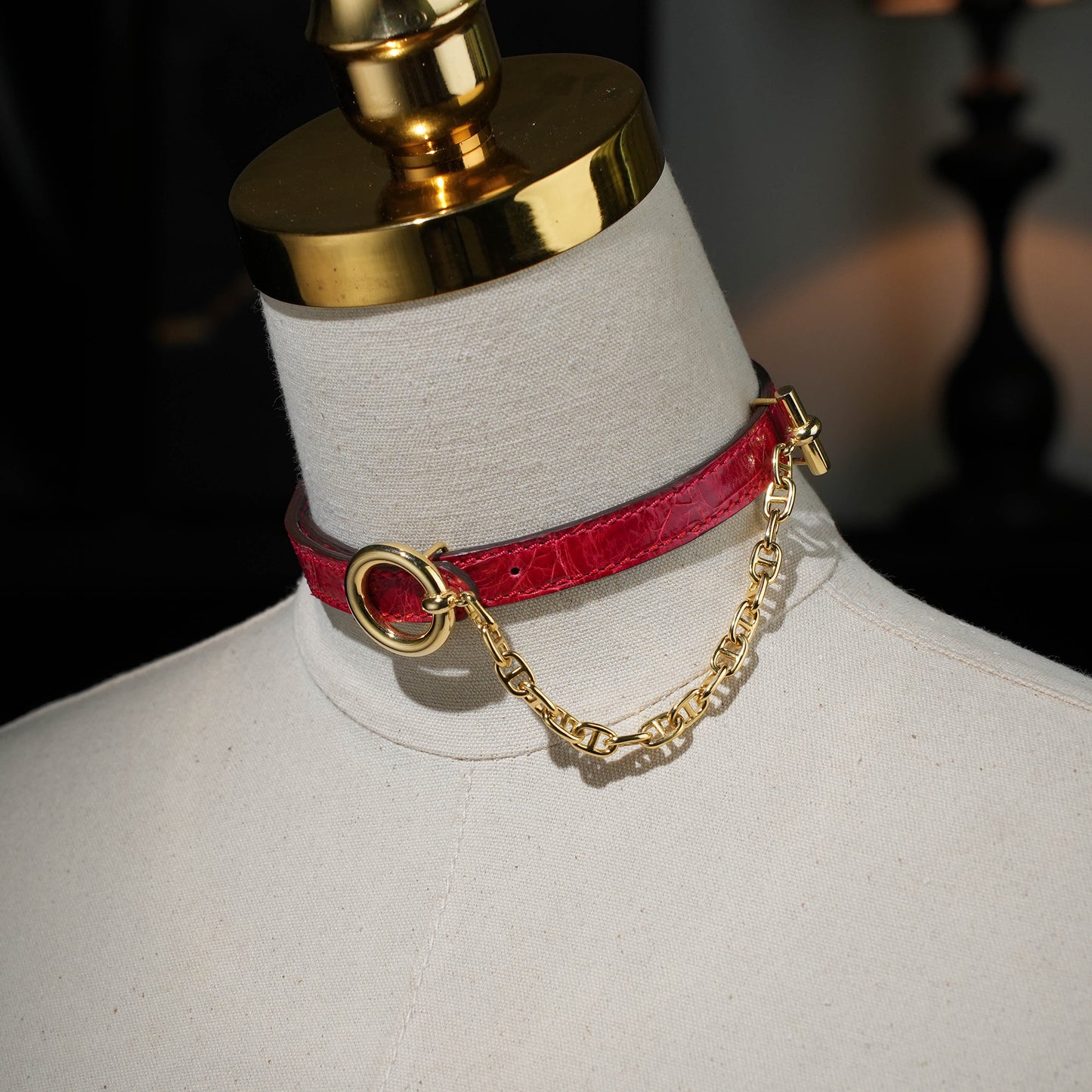 Medusa Red Alligator Choker With Chain