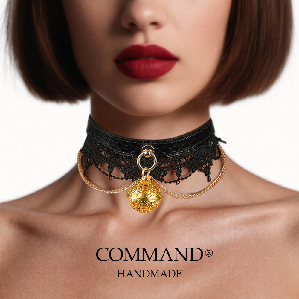 Clotho Black Lace Choker with Double-Chain_Snakeskin