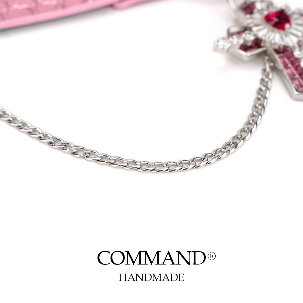 Harmonia Pink Choker with Crystal Cross Pendant & Silver Chains