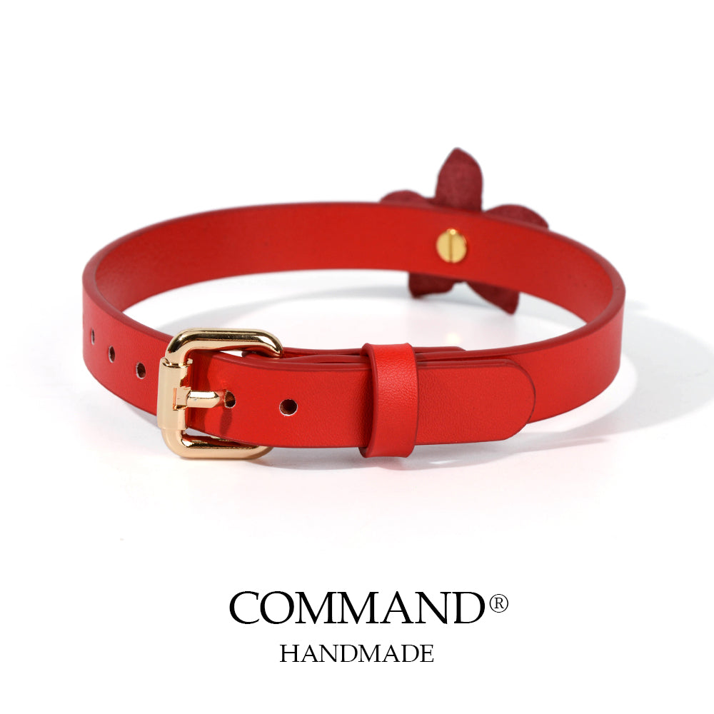 Coeus Black / Red Leather Flower Choker
