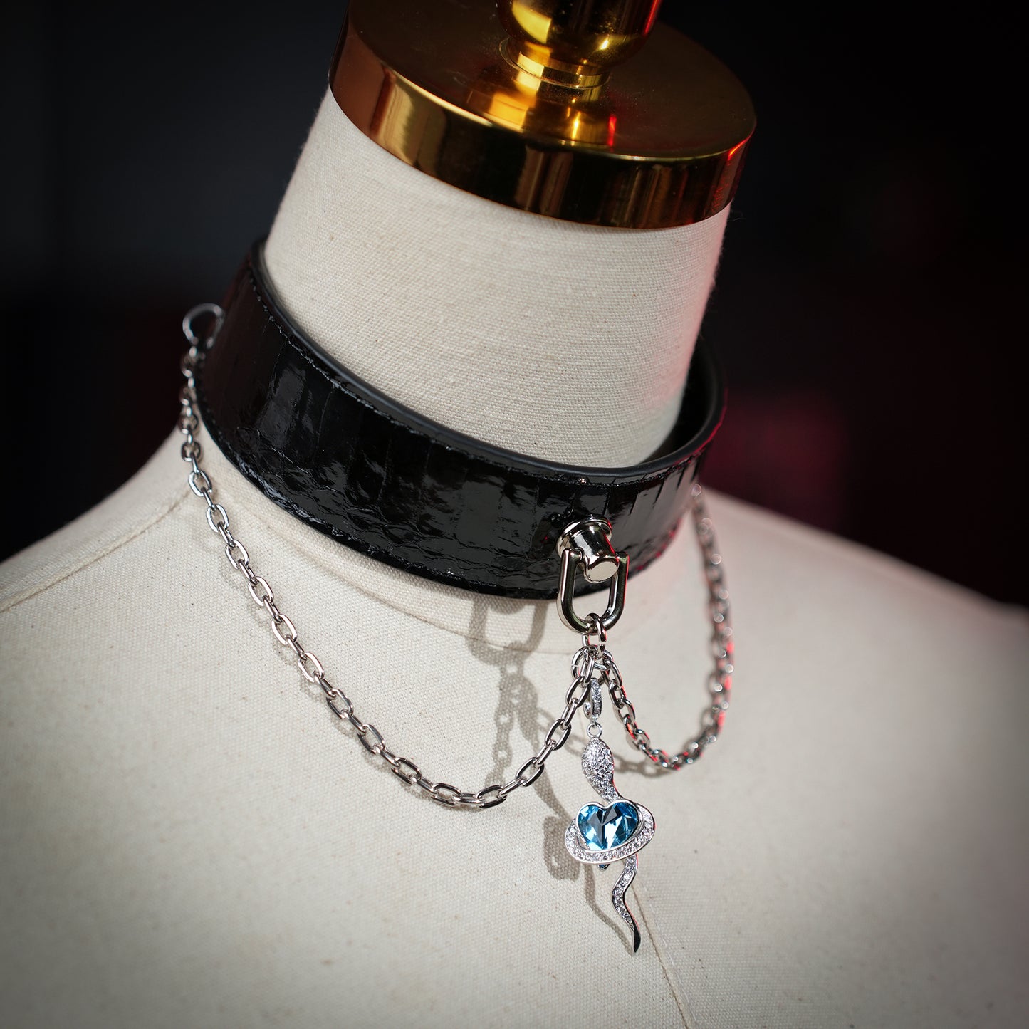 Hours Black Choker with Little Snake Pendant