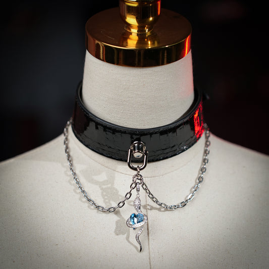 Hours Black Choker with Little Snake Pendant