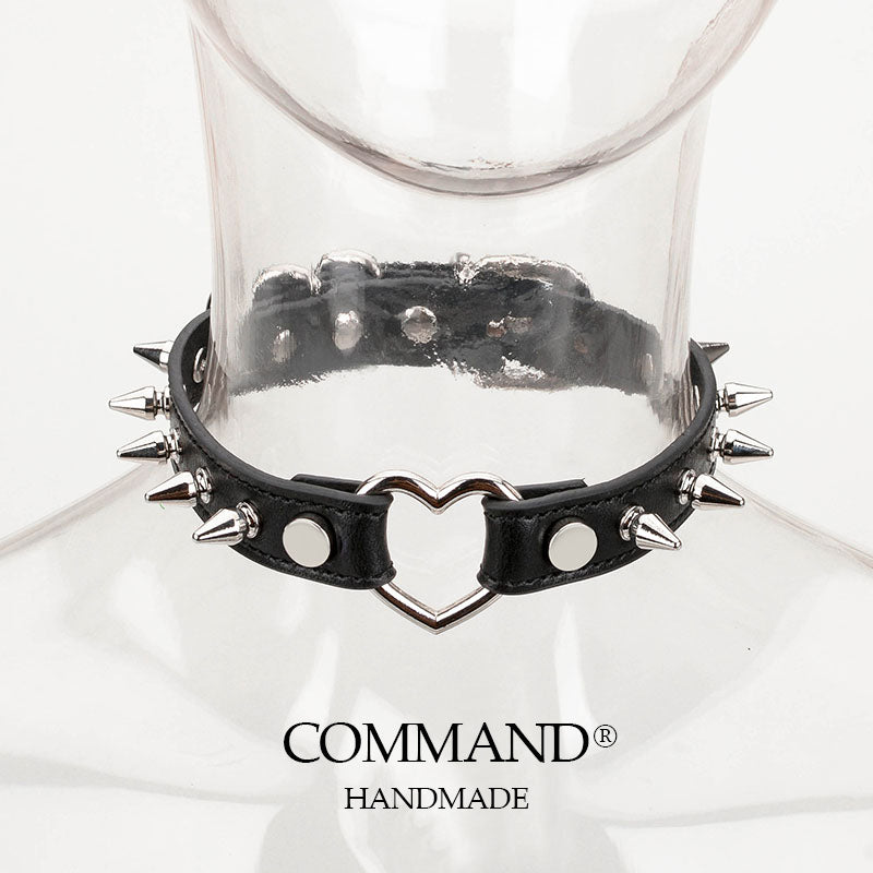 Love On Thorns Punk Leather Choker with Heart