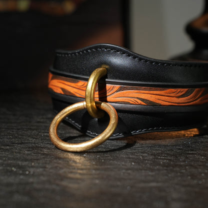 Carved Brown Engraved Collar With O Ring