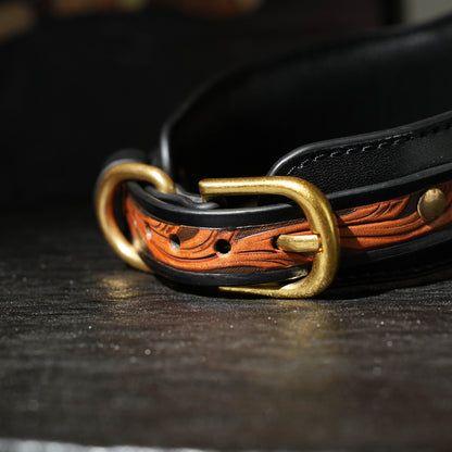 Carved Brown Engraved Collar With O Ring