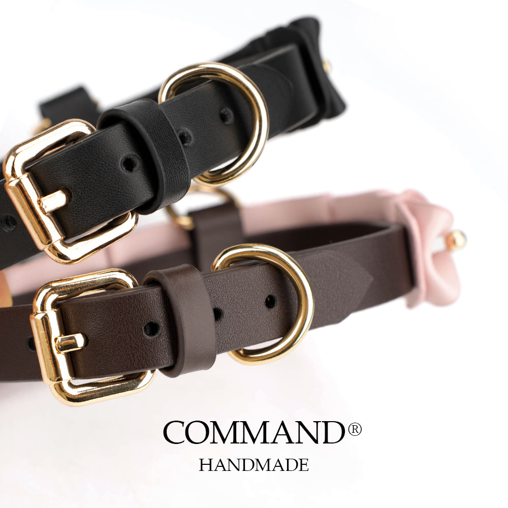 Phanes Pink/Black Bow Collar with D ring & leash