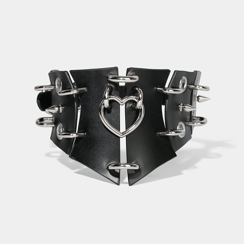 Surya Black Retro Rivets With Heart Ornaments Choker
