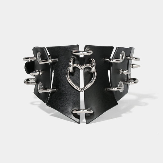 Surya Black Retro Rivets With Heart Ornaments Choker
