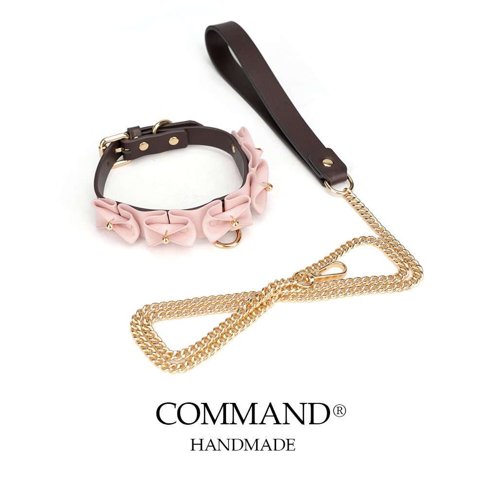 Phanes Pink/Black Bow Collar with D ring & leash