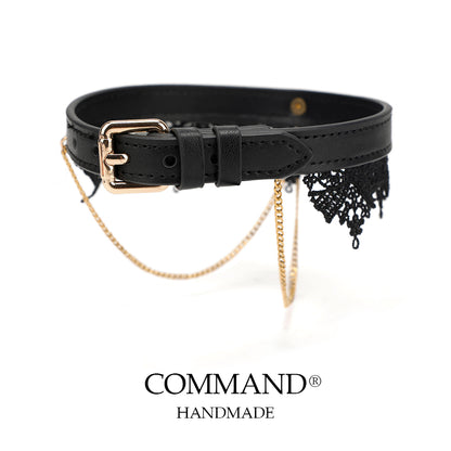 Clotho Black Lace Choker with Double-Chain _cowhide