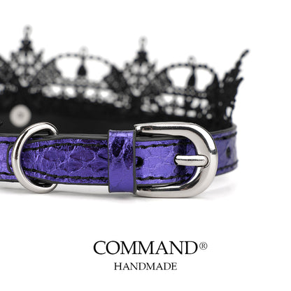 Lilith Gothic Purple Leather Choker with Lace Trim & Cross Pendant