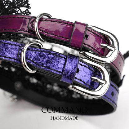 Lilith Gothic Purple Leather Choker with Lace Trim & Cross Pendant