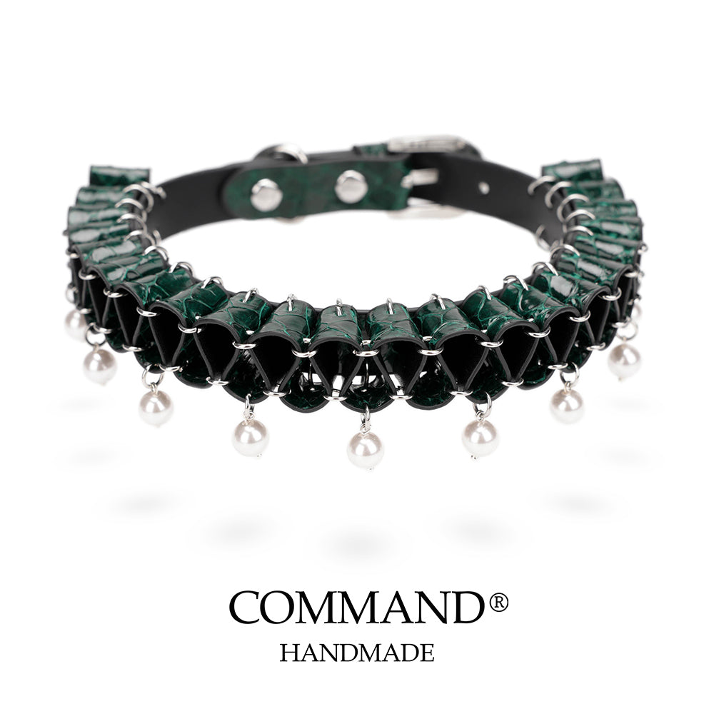 Persephone Baroque Pearl Ruffle Choker –Enchanted Leather Fold