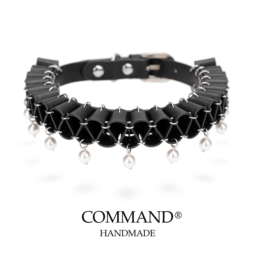 Persephone Baroque Pearl Ruffle Choker –Enchanted Leather Fold