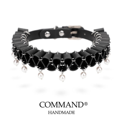 Persephone Baroque Pearl Ruffle Choker –Enchanted Leather Fold