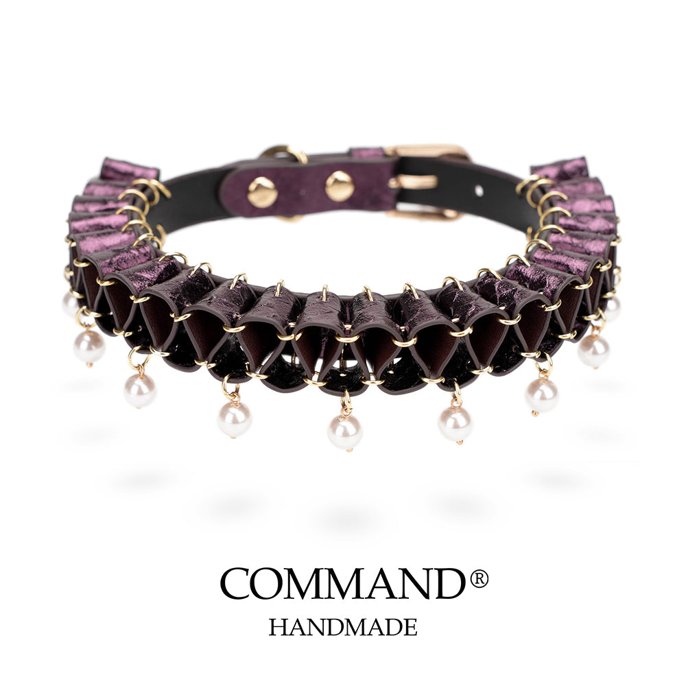 Persephone Baroque Pearl Ruffle Choker –Enchanted Leather Fold