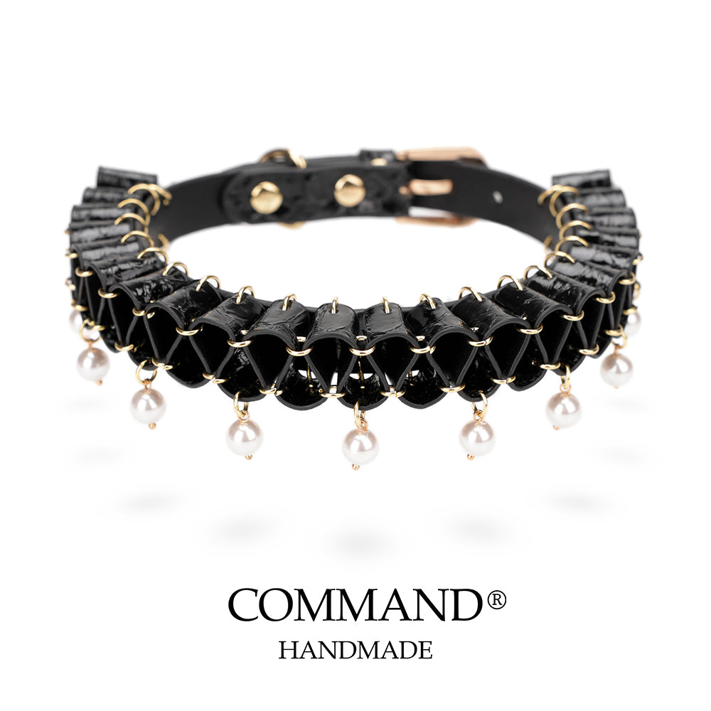 Persephone Baroque Pearl Ruffle Choker –Enchanted Leather Fold