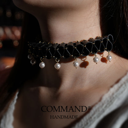 Persephone Baroque Pearl Ruffle Choker –Enchanted Leather Fold