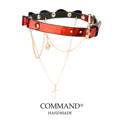 Typhon Crimson Skull Choker with Small Heart & Cross