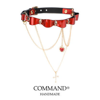 Typhon Crimson Skull Choker with Small Heart & Cross