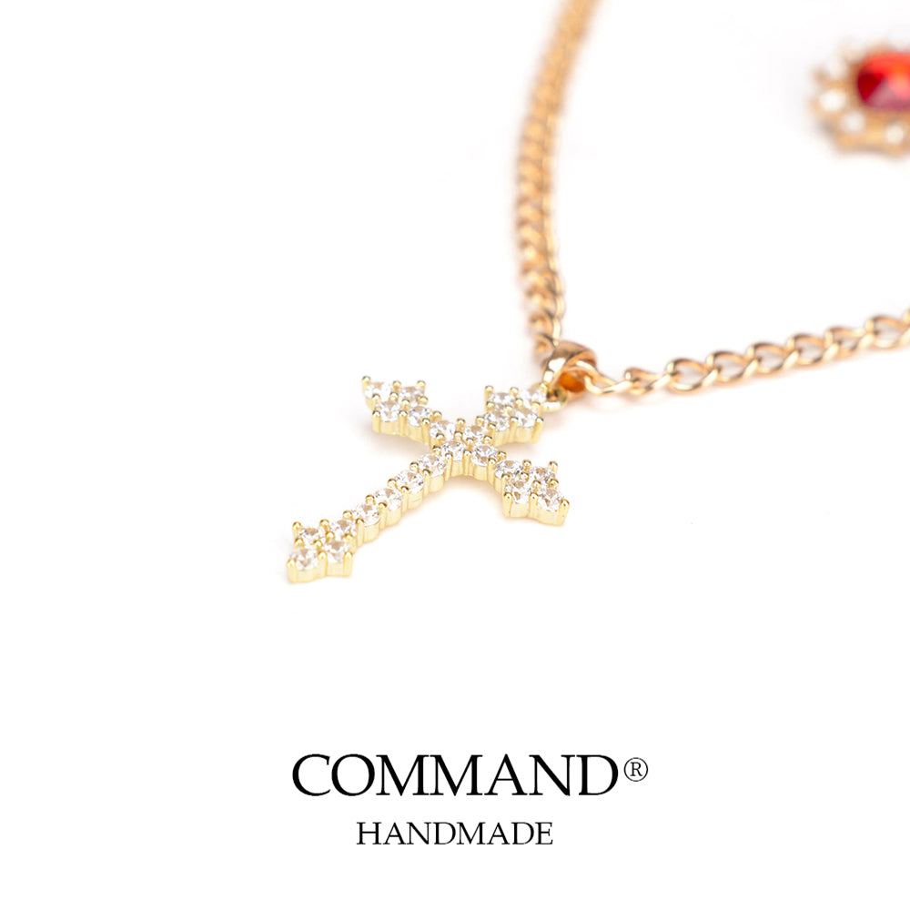Typhon Crimson Skull Choker with Small Heart & Cross