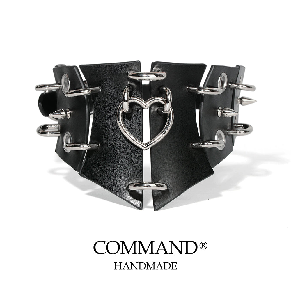 Surya Black Retro Rivets With Heart Ornaments Choker