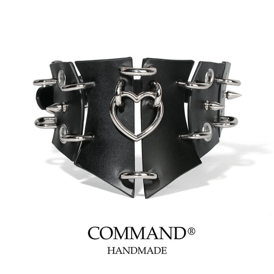 Surya Black Retro Rivets With Heart Ornaments Choker