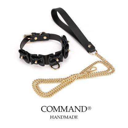 Phanes Pink/Black Bow Collar with D ring & leash