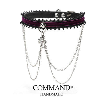 Mnemosyne Puprle Velvet Chains Choker with Cross Charm