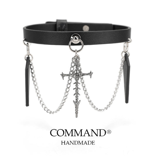 Deimos Black Choker with Cross & Leather Pendant