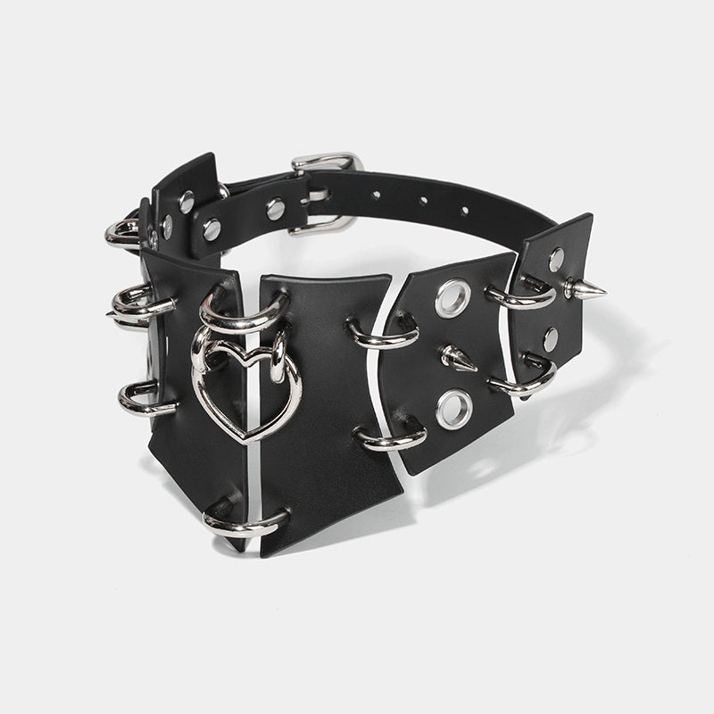 Surya Black Retro Rivets With Heart Ornaments Choker