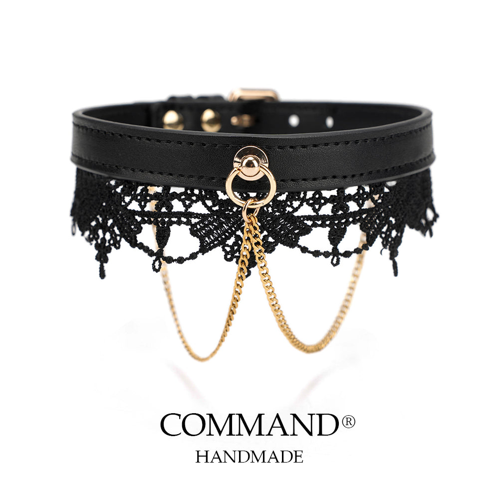 Clotho Black Lace Choker with Double-Chain _cowhide