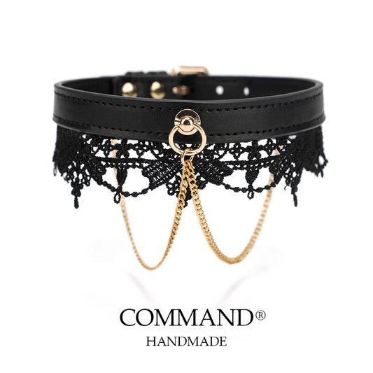 Clotho Black Lace Choker with Double-Chain _cowhide