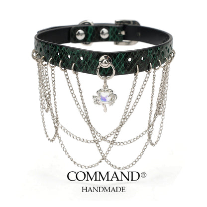 Pandora Green Choker with Layered Chains & Crystal Pendant