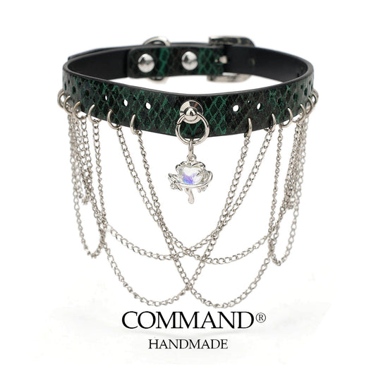 Pandora Green Choker with Layered Chains & Crystal Pendant